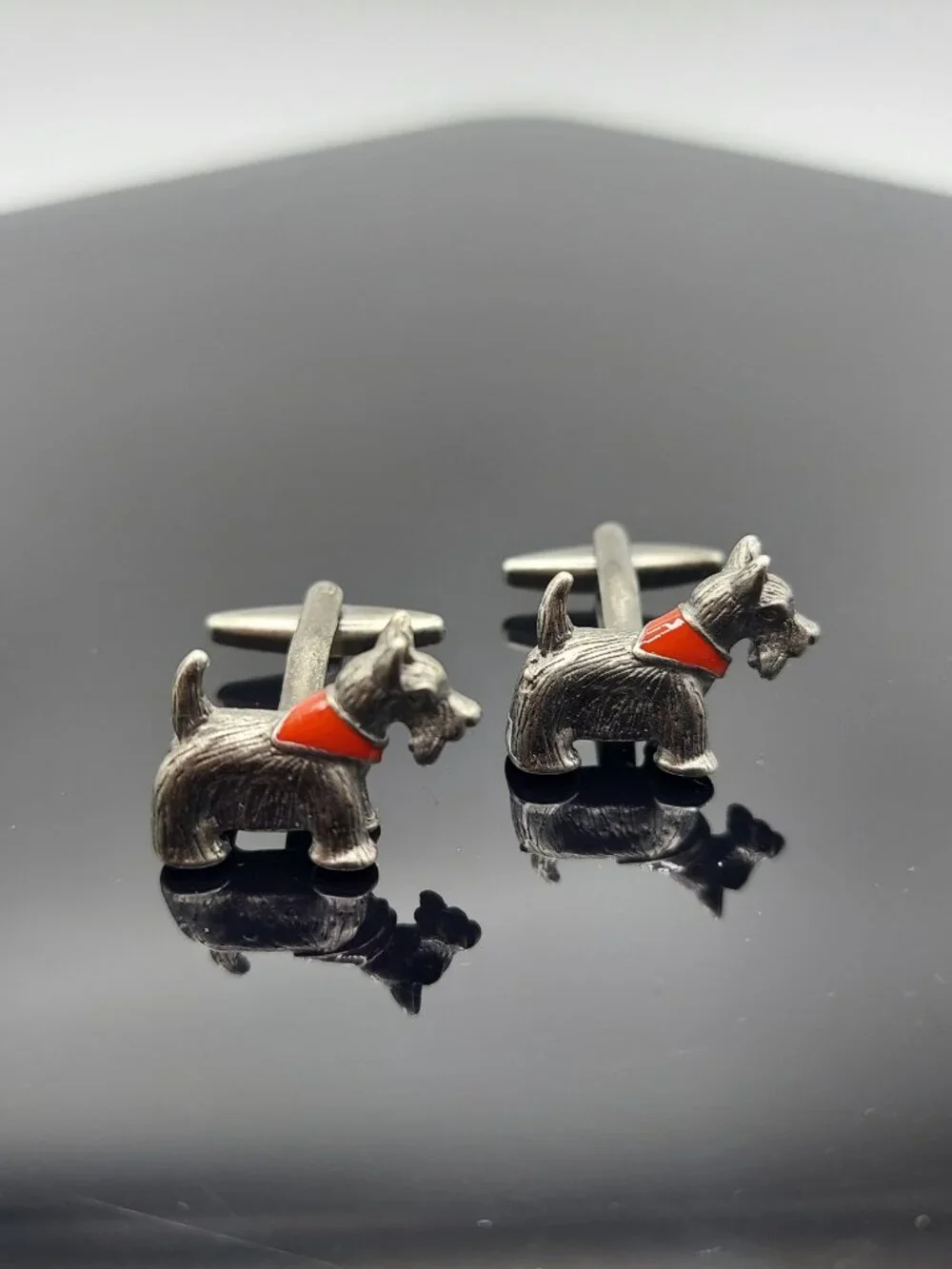 Scottish Dog Terrier Cufflinks Red Collar Links Father's Day Gift Vintage